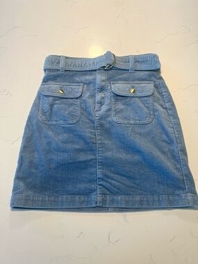 Loft Petite Light Blue Corduroy A-Line Mini Skirt with Belt - Suze P 00